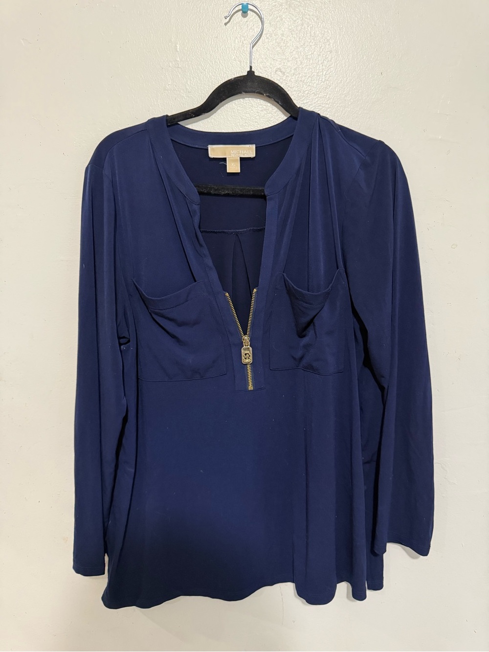 Michael Kors Navy Long-Sleeve Zip Front Blouse